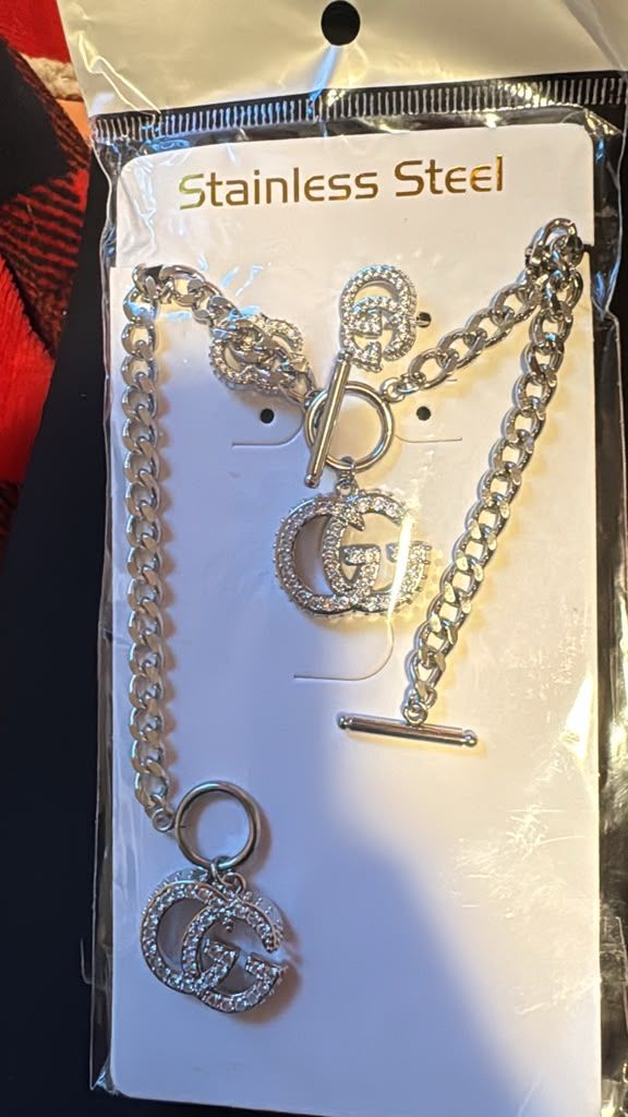Silver-Tone Rhinestone Chain Jewelry Set