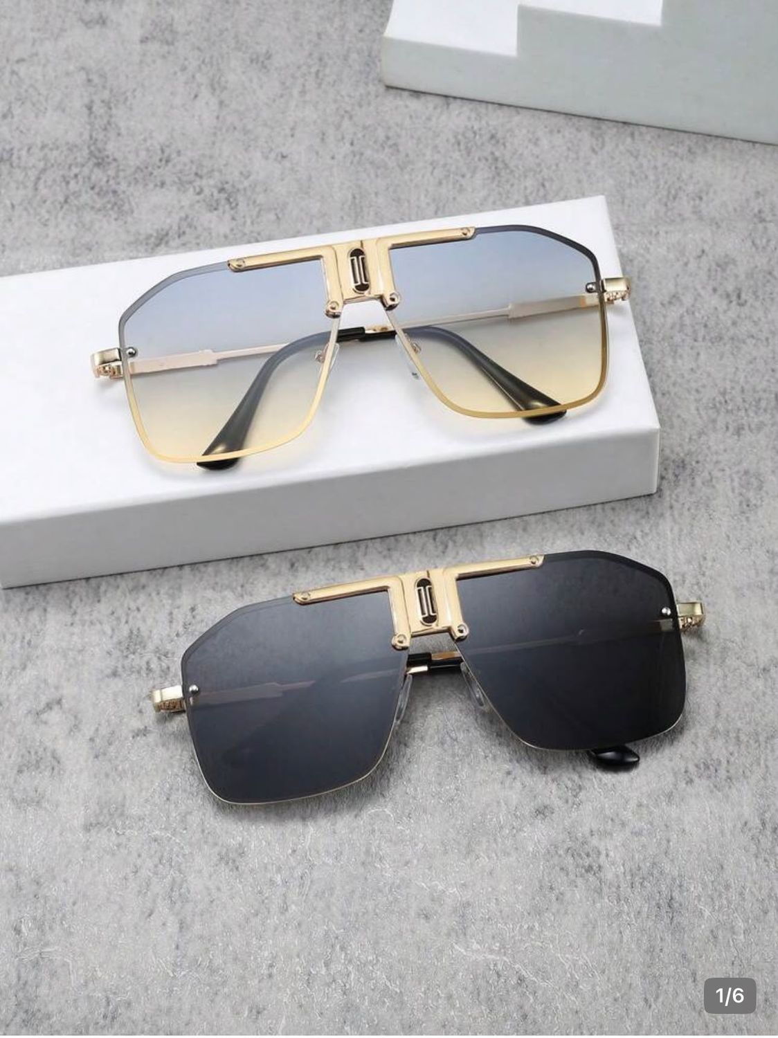 Embellished Rimless Rectangular Sunglasses