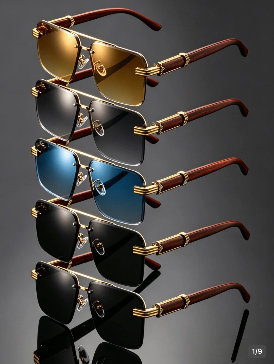 Double-Bridge Rectangular Metal Sunglasses