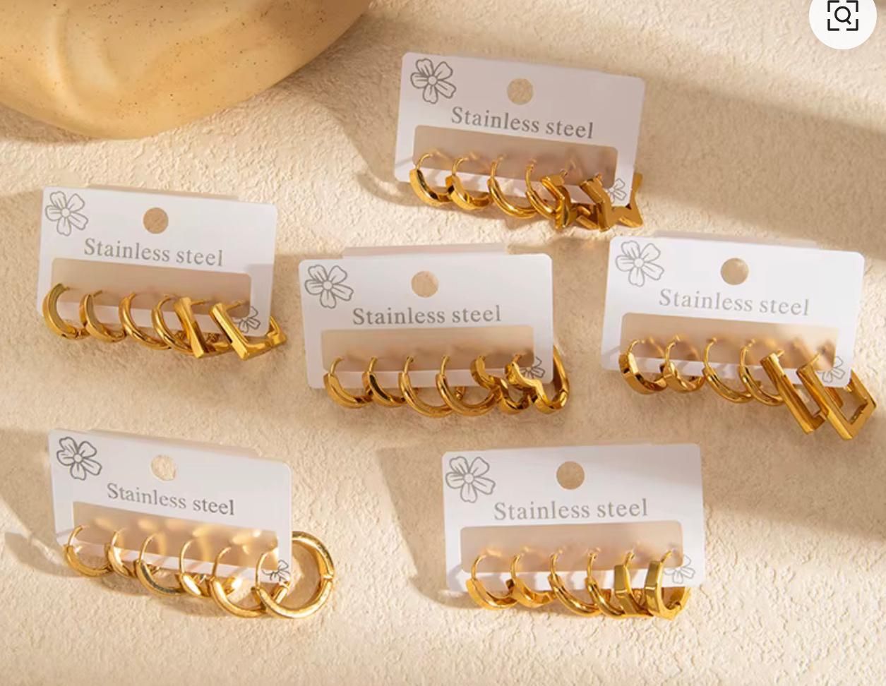 Gold-Tone Stainless Steel Hoop Earring Set