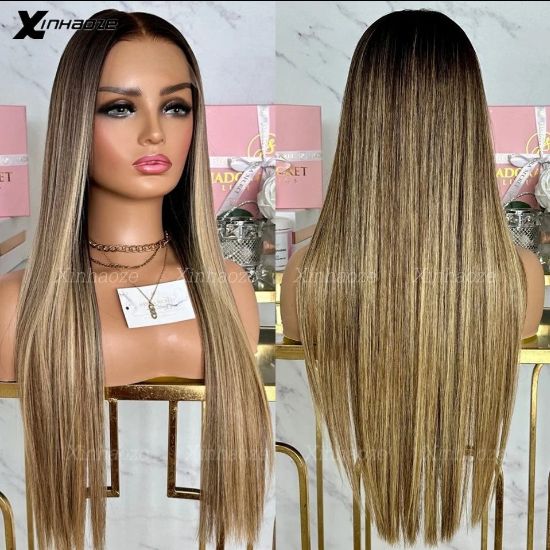 Long Ombre Brown Blonde Straight Wig