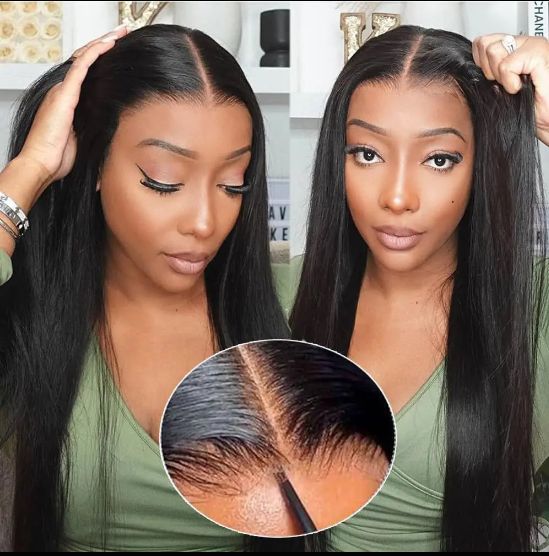 Jet Black Straight Middle-Part Lace Front Wig