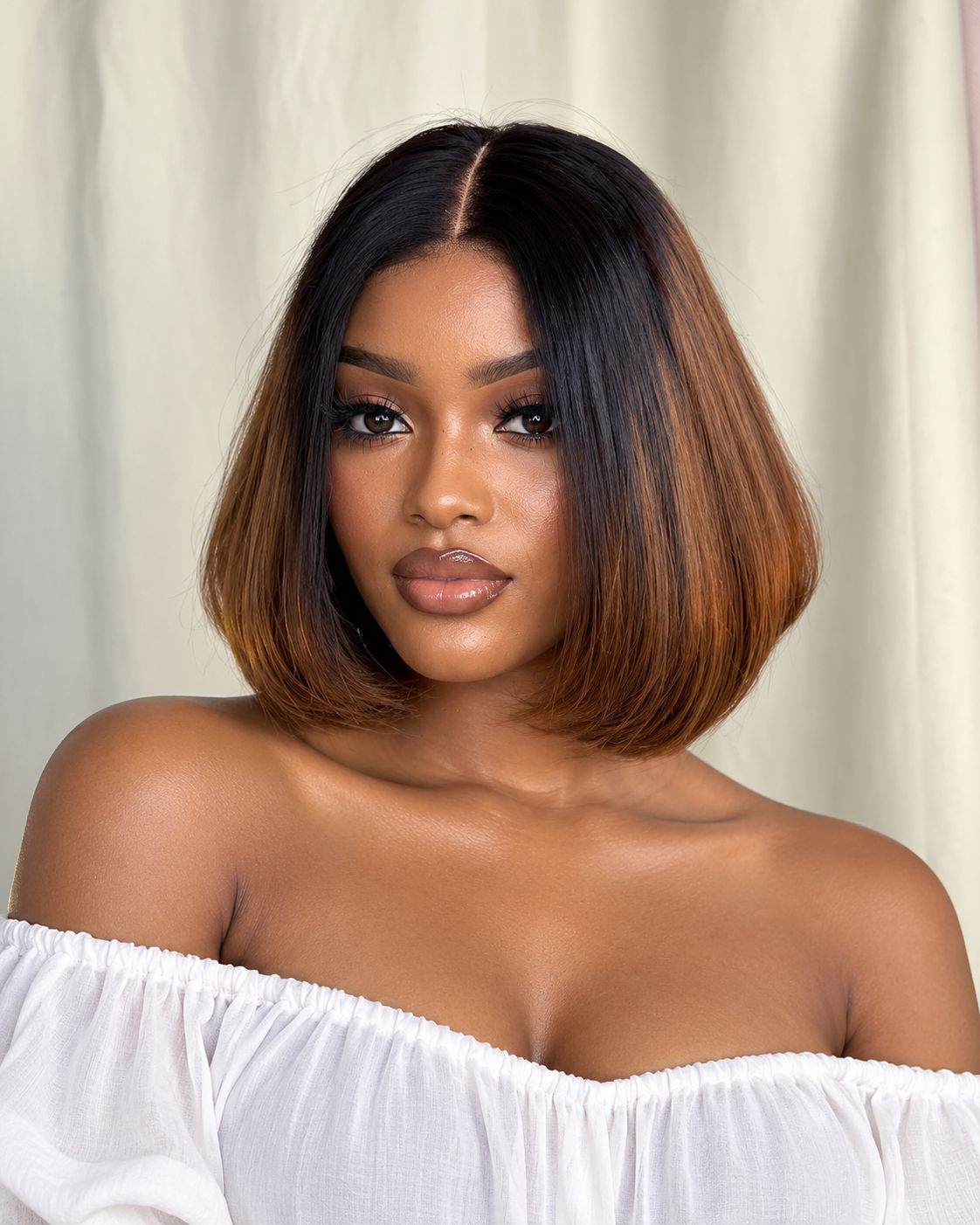 Kim Bob Human Hair Wig – 8-Inch Bone Straight, 2×6 Closure, T1B/4 SDD