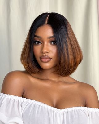 Kim Bob Human Hair Wig – 8-Inch Bone Straight, 2×6 Closure, T1B/4 SDD