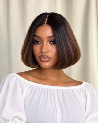 Kim Bob Human Hair Wig – 8-Inch Bone Straight, 2×6 Closure, T1B/4 SDD