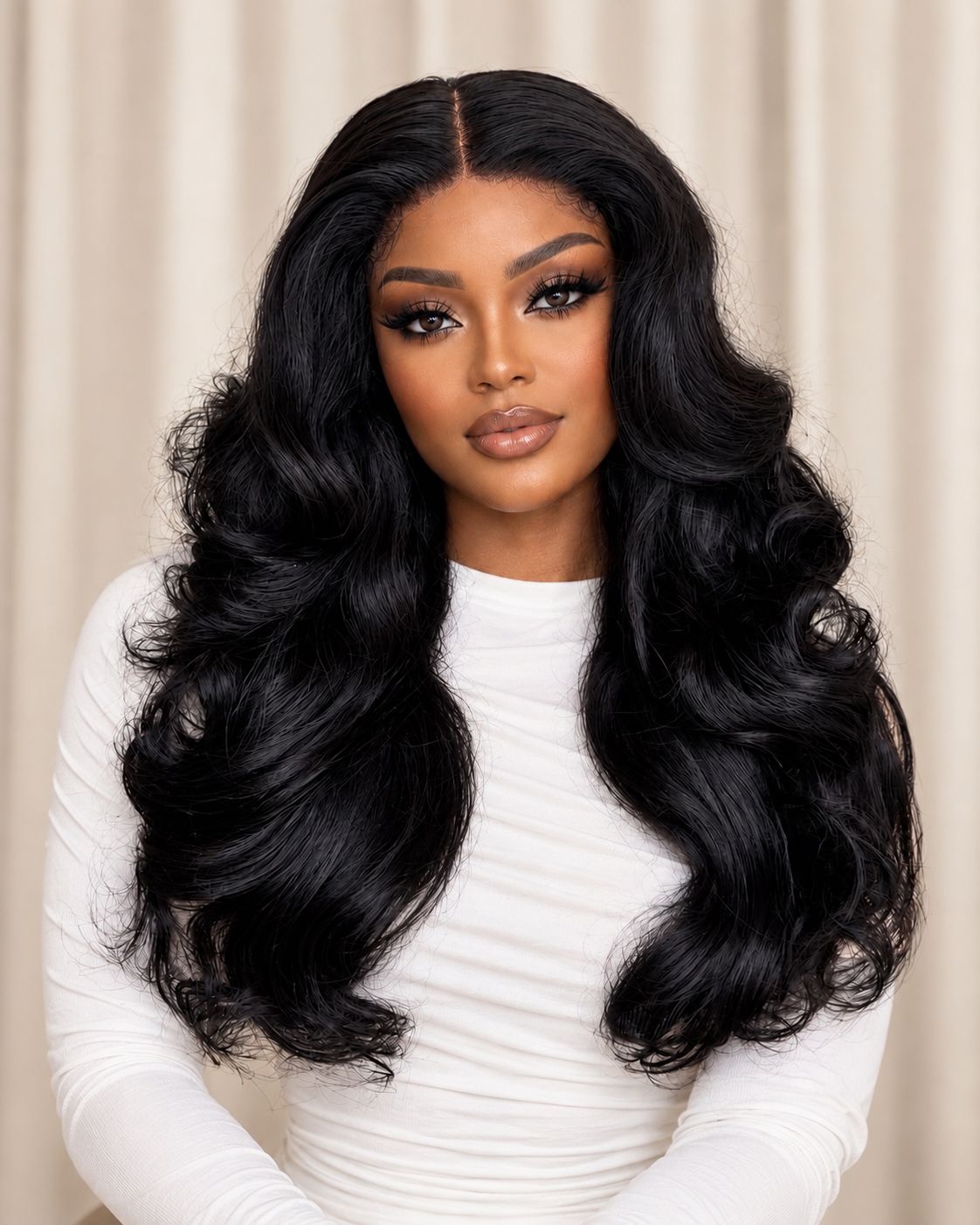 20-Inch Raw Human Hair Wavy Wig – Natural Black, 5×5 Lace Closure | 1stHairly