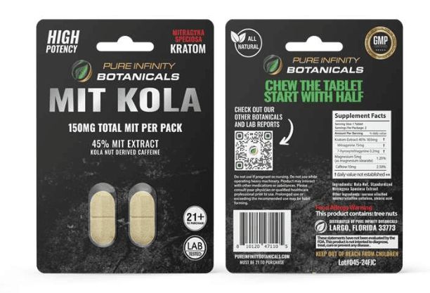 Pure Infinity Botanicals MIT Kola 150mg, 45% MIT Extract Kola Nut Derived Caffeine