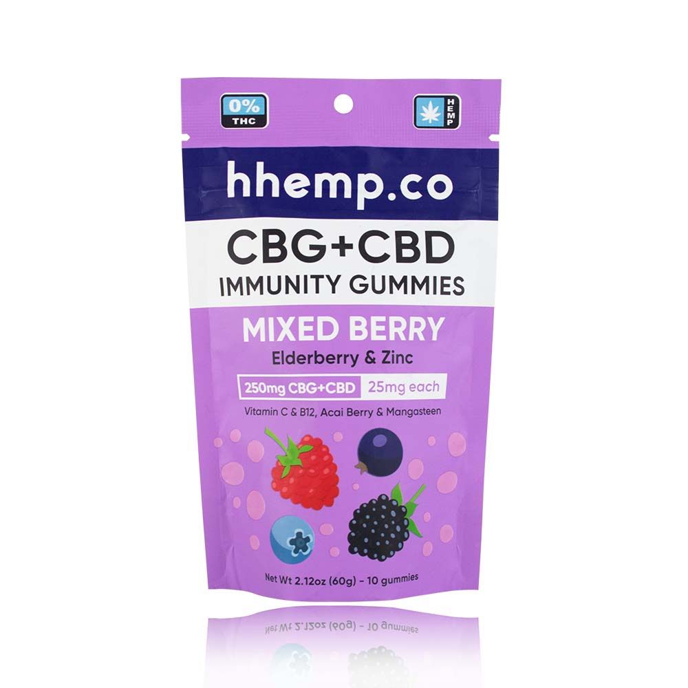 HHemp CBG/CBD Immunity Gummies, 250mg, Mixed Berry