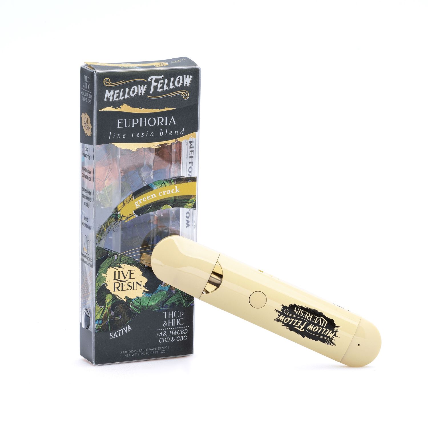 Mellow Fellow Live Resin Disposable - Euphoria Blend, Flavor: Green Crack Sativa