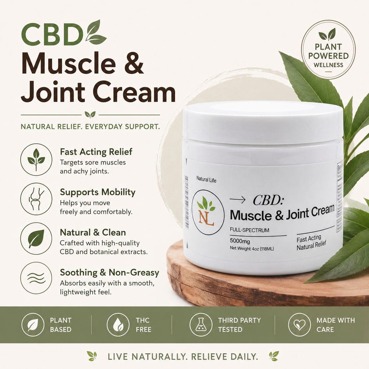 Natural Life - CBD Muscle &amp; Joints Cream 5000mg