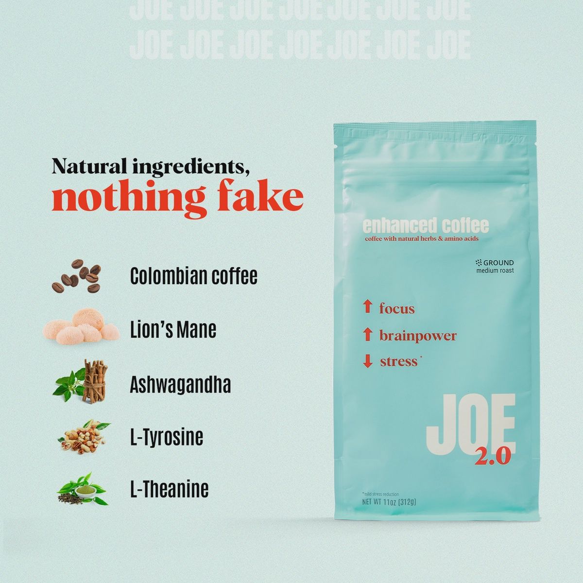 Joe 2.0 Enhanced Coffee - Mushrooms &amp; Amino Acids, Type: Ground