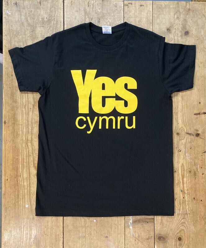 Black T Shirt with Yellow YesCymru Logo