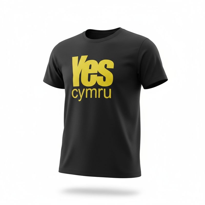 Black T Shirt with Yellow YesCymru Logo