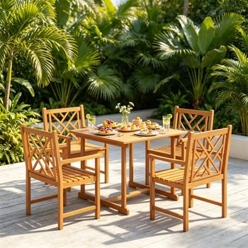 Five-Piece Acacia Patio Dining Set with Umbrella Hole