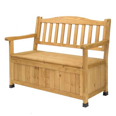 Fir Wood Outdoor Storage Bench with Armrests