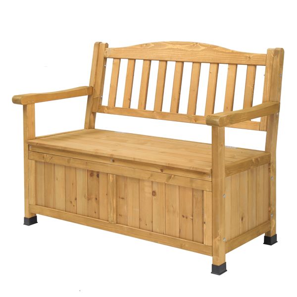 Fir Wood Outdoor Storage Bench with Armrests