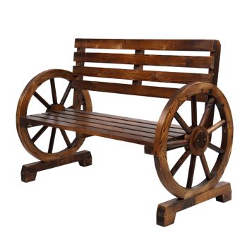 Fir Wood Wagon Wheel Garden Bench — Brown