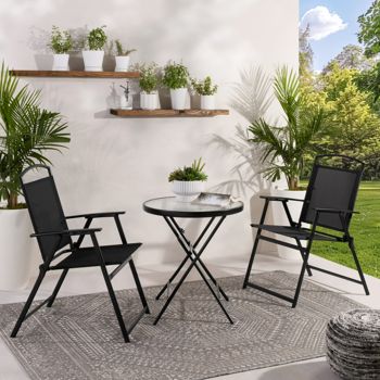 Three-Piece Bistro Set with Folding Chairs — Black