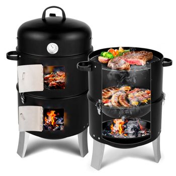 Vertical Charcoal Smoker with Two Cooking Levels, Black