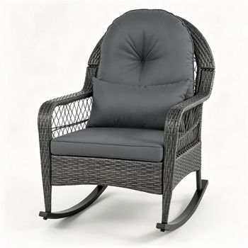 PE Rattan Rocking Chair with Cushions — Gray