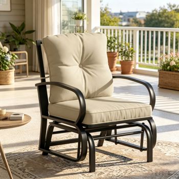 Patio Glider Chair with Cushions — Beige