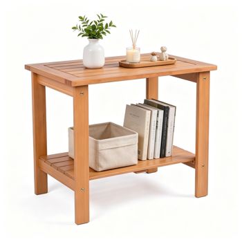 Eucalyptus Patio Side Table with Shelf — Natural