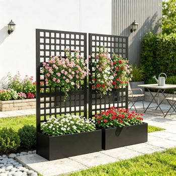 35-Inch Galvanized Planter with Trellis, Black