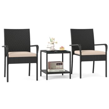 Three-Piece Wicker Bistro Set with Cushions — Beige