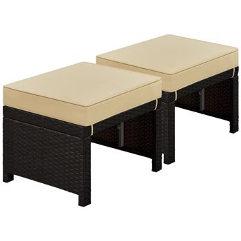 Wicker Patio Ottomans, Set of 2 — Brown/Khaki