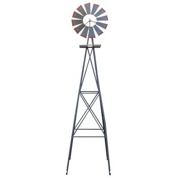 8-Foot Decorative Garden Windmill, Gray and Red