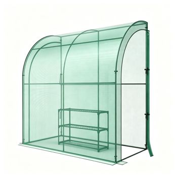 Lean-To Walk-In Greenhouse with Three-Tier Plant Rack