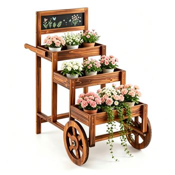 3-Tier Fir Wood Flower Cart with Chalkboard