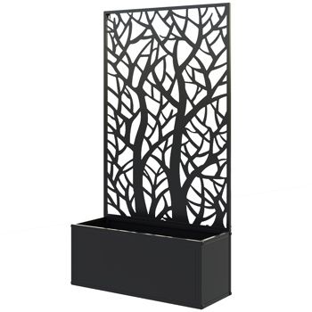 Metal Raised Planter with Tree-Cutout Privacy Panel