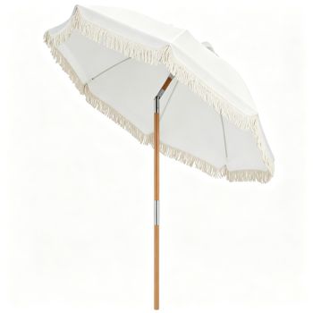 6-Foot Tassel Patio Umbrella with Beech Wood Pole, White