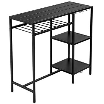 Patio Bar Table with Shelves &amp; Glass Rack — Black