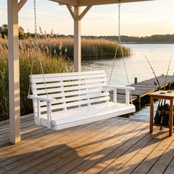 4.5-Foot Wooden Hanging Porch Swing — White