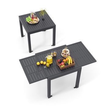 Extendable Aluminum Patio Dining Table — Dark Gray