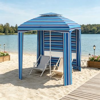 5.8-Foot Blue Stripe Beach Umbrella with Sidewalls