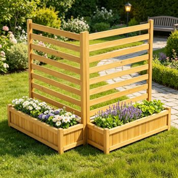 Wood Garden Screen with Two Planters