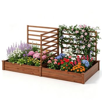 Fir Wood Raised Bed with Two Boxes and Three Trellises