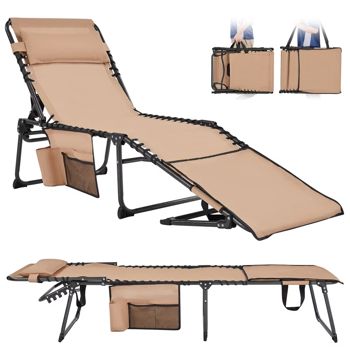 Folding Reclining Lounger with Face Opening — Beige