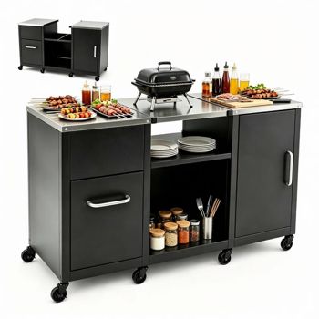 59-Inch Outdoor Prep Cabinet with Stainless Steel Tops