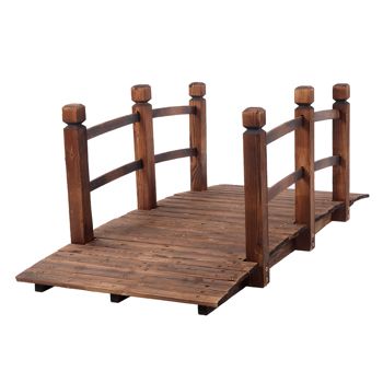 Small Fir Wood Garden Bridge, Carbonized Finish