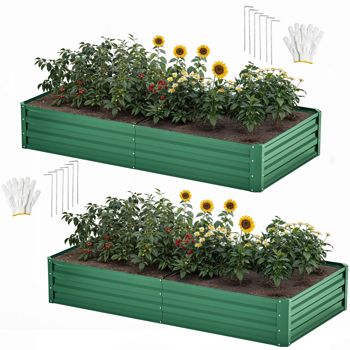 Pair of 6 x 3-Foot Galvanized Raised Garden Beds, Green