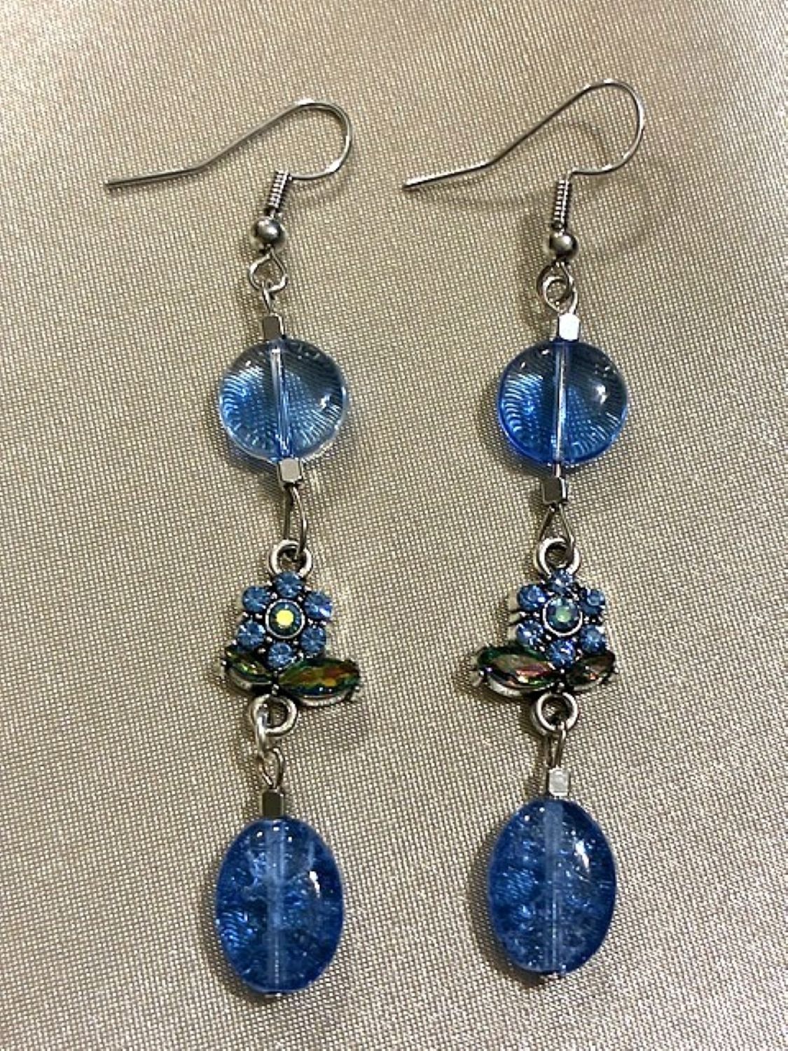 Blue Flower Dangle Earrings