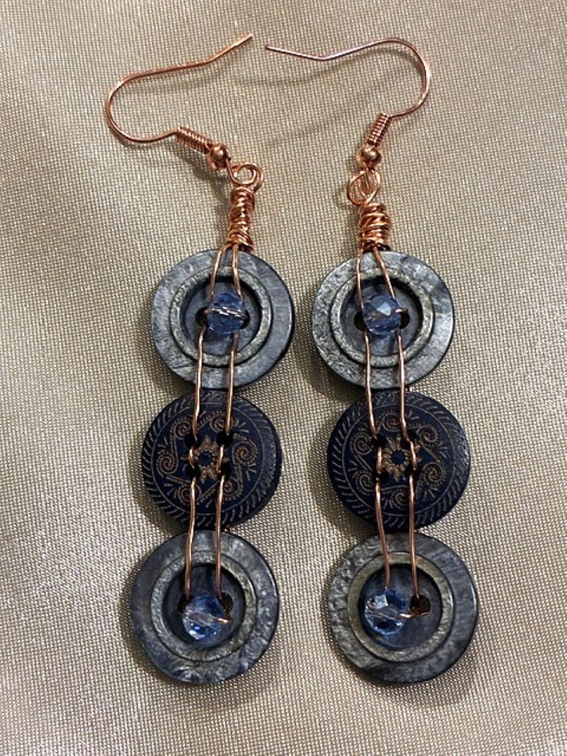 Blue Wooden Buttons with Touch of Silver
