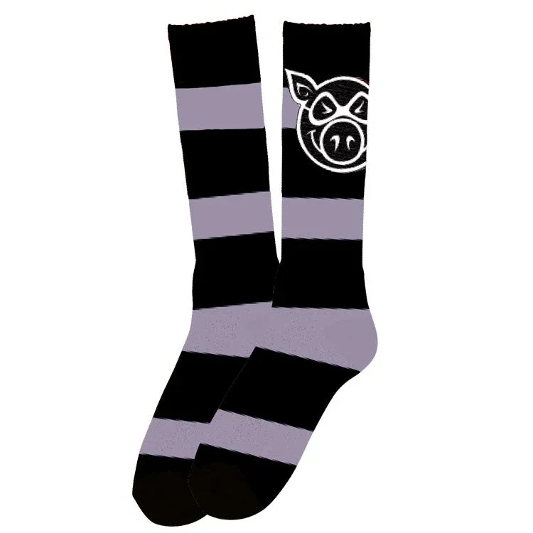PIG HEAD STRIPED TALL SOCK, Colour: Lavender