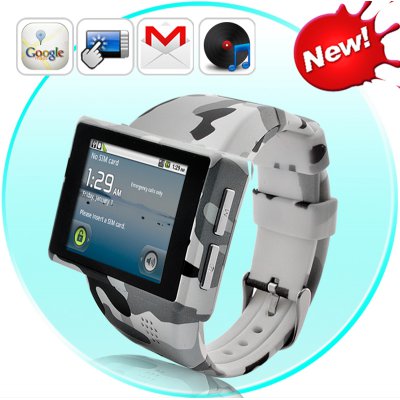 Android Phone Watch &quot;Rock&quot; - 2 Inch Capacitive Screen, 8GB Micro SD, 2MP Camera (ACU Camouflage)