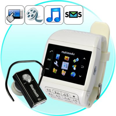 Mobile Phone Watch with Keypad &quot;Quartz&quot; - Dual SIM, Touch Screen, 4GB micro SD card, Bluetooth Headset