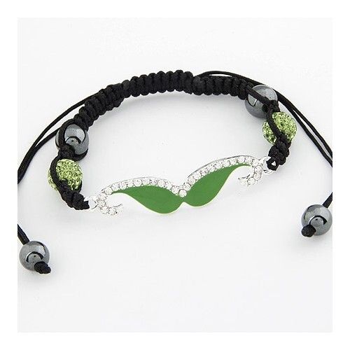 Czech Rhinestone Inlaid Moustache Crystal Ball Attached Weaving Bracelet - Green